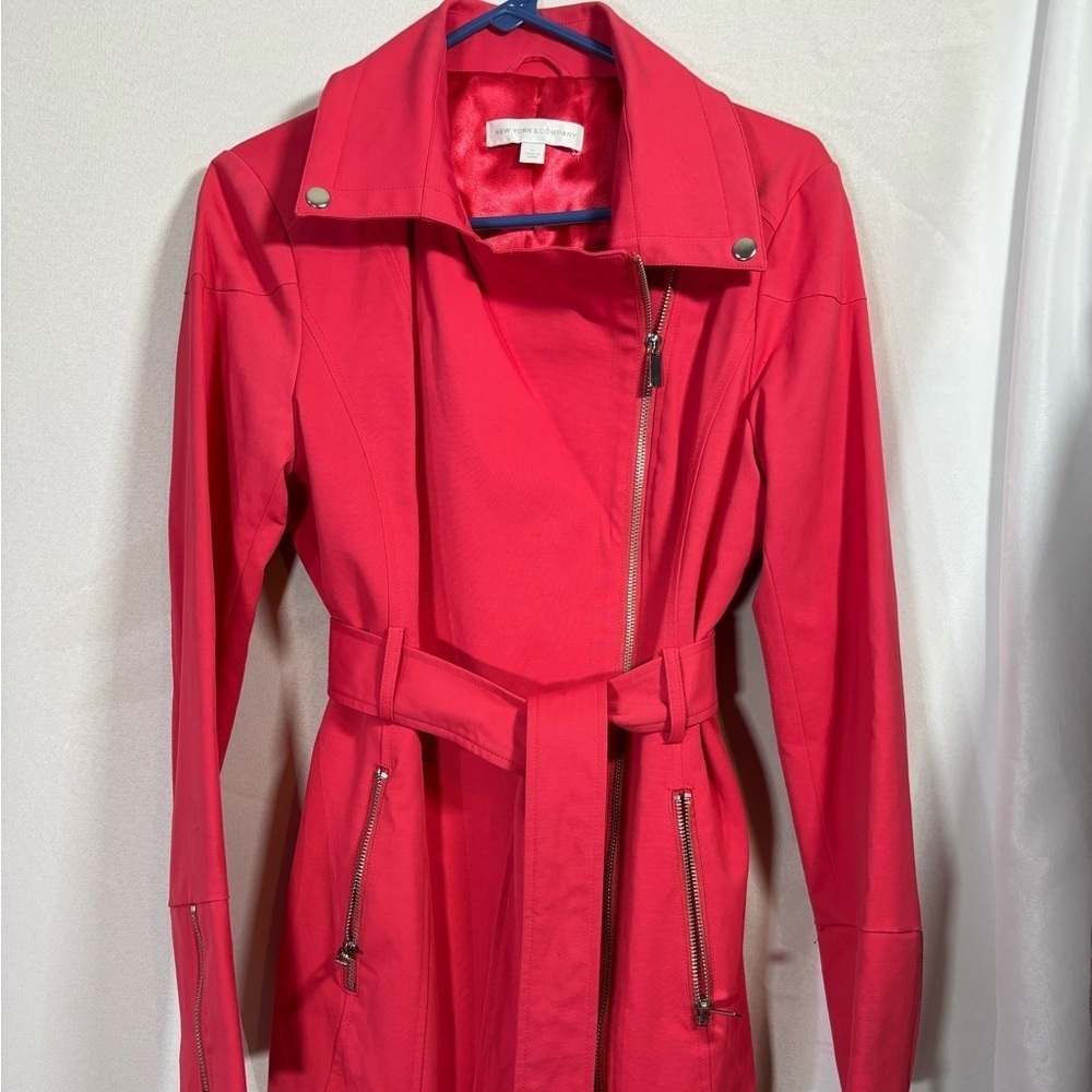 🔥SALE New York & Company Women's Pink Trench Coat  with Belt Size M